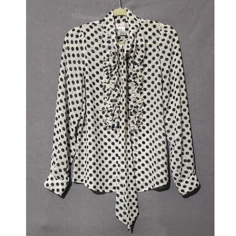 Black & White Polka Dotted Sheer Blouse - Size Medium